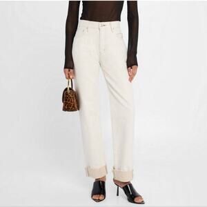 Moussy Vintage Belport Straight White Jeans Tan Cuffs Womens Size 27 *EUC